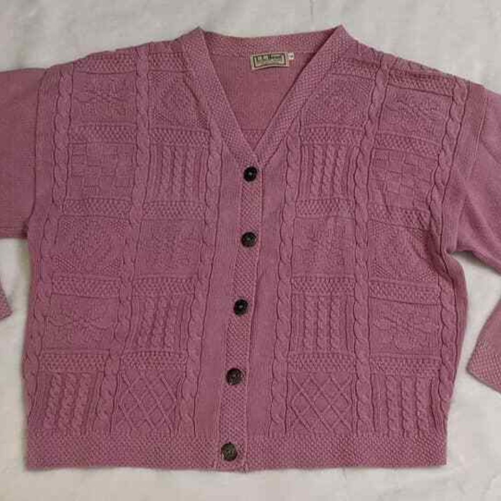 Ll Bean Wool Blend Cardigan Sweater Button Up Womens Sz L Pink